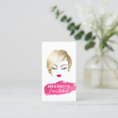 ヘア&メイクアップアーティストガール&ピンクの口紅ステイン 名刺 (スタンド正面)