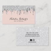 ヘア&メイクアップアーティストシルバーグリッタードリップ赤面 名刺 (正面/裏面)
