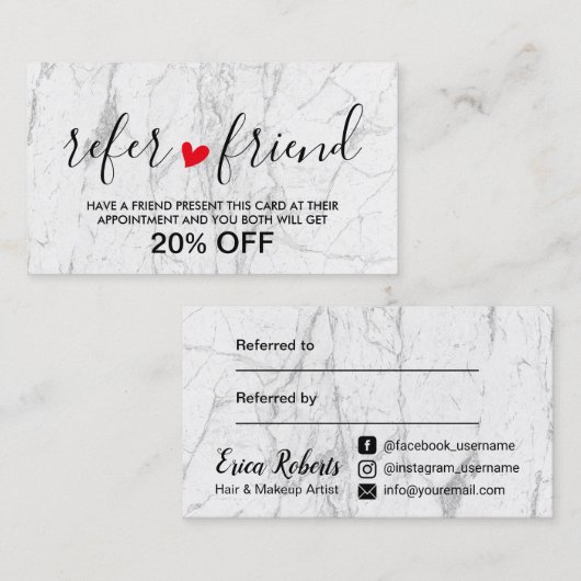 ヘア&メイクアップアーティストマーブルモダンサロン紹介 紹介カード (正面/裏面)