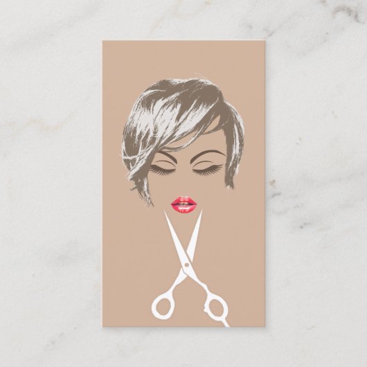 ヘア&メイクアップアーティストモダンショートヘアカット少女 名刺 (正面)