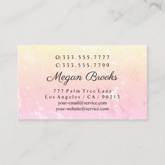 ヘア&メイクアップアーティスト写真Yel Pink グラデーション Marble 名刺 (裏面)