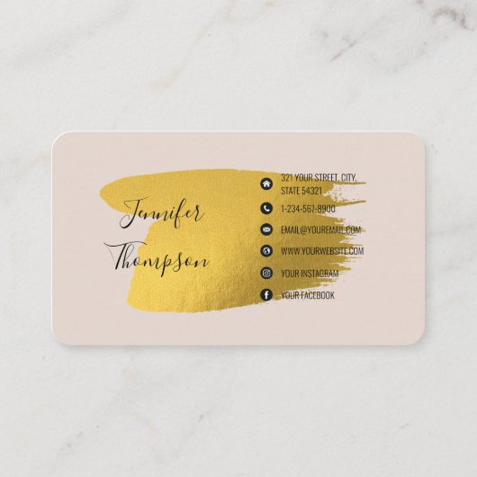 ヘア&メイクアップアーティスト金ゴールドソーシャルメディアのアイコン 名刺 (裏面)