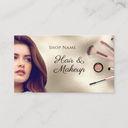 ヘア&メイクアップアーティスト、写真、金ゴールド名刺 名刺 (正面)