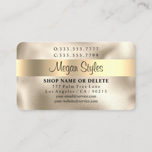ヘア&メイクアップサロン、あなたの写真、金ゴールド上の金ゴールド 名刺 (裏面)