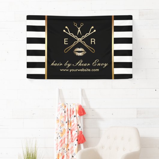 ヘア&メイクアップ美しいサロンのロゴモダンストライプ 横断幕 (インサイチュ)
