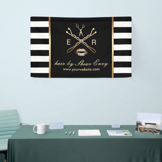 ヘア&メイクアップ美しいサロンのロゴモダンストライプ 横断幕 (トレードショー)