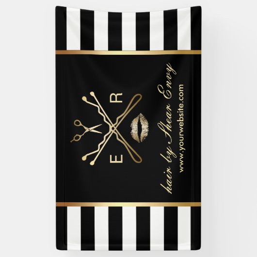 ヘア&メイクアップ美しいサロンのロゴモダンストライプ 横断幕 (縦)