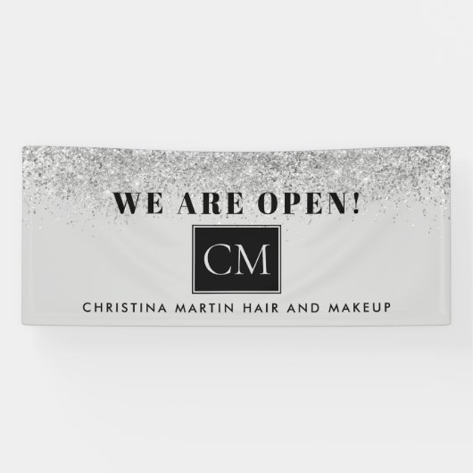 ヘア＆メイク シルバーグレイ グリッター 再開 横断幕 (横)