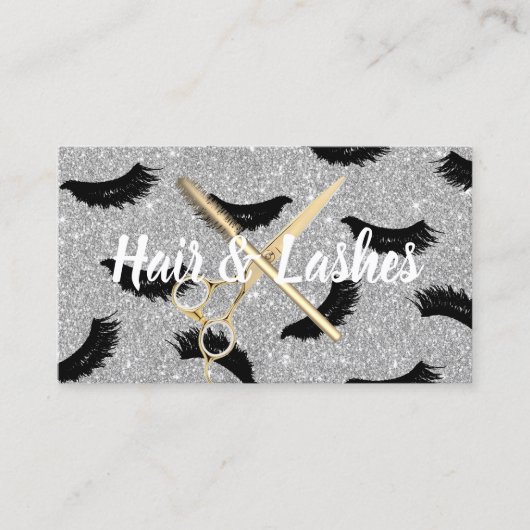 ヘア&ラッシュスタイリストシルバーグリッター美しいサロン 名刺 (正面)
