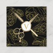 ヘア&ラッシュスタイリストボタニカル金ゴールド美しいサロン スクエア名刺 (正面)