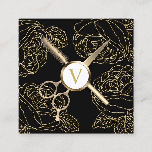 ヘア&ラッシュスタイリストボタニカル金ゴールド美しいサロン スクエア名刺 (正面)