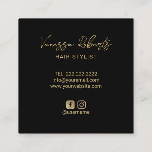 ヘア&ラッシュスタイリストボタニカル金ゴールド美しいサロン スクエア名刺 (裏面)