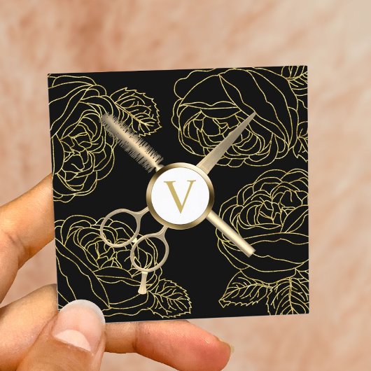 ヘア&ラッシュスタイリストボタニカル金ゴールド美しいサロン スクエア名刺