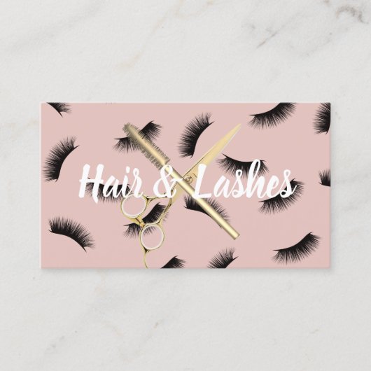 ヘア&ラッシュスタイリスト赤面ピンク美しいサロン 名刺 (正面)