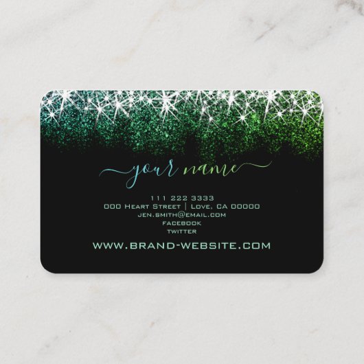 ヘア&化粧スタイリスト発光ティール(緑がかった色)グリッターGlam 名刺 (裏面)