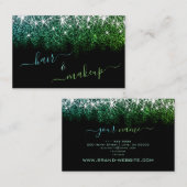 ヘア&化粧スタイリスト発光ティール(緑がかった色)グリッターGlam 名刺 (正面/裏面)