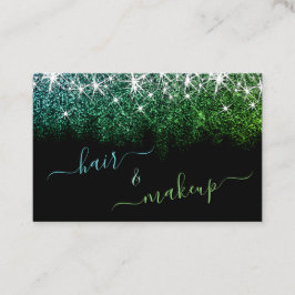 ヘア&化粧スタイリスト発光ティール（緑がかった色）グリッターGlam 名刺