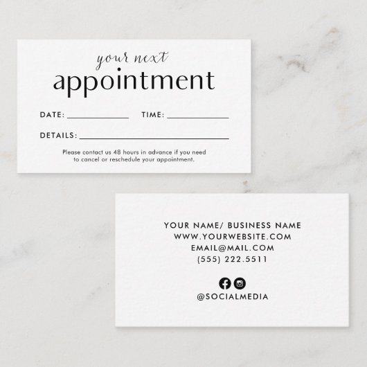 ヘア、爪、 ネイル、またはメイクアップスタイリストのアポイントメントカード 名刺 (正面/裏面)