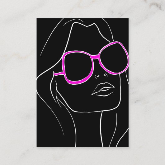 ヘア&美しいウーマン顔ピンクサングラスレトロ 名刺 (正面)