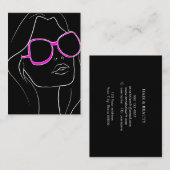 ヘア&美しいウーマン顔ピンクサングラスレトロ 名刺 (正面/裏面)
