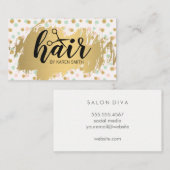 ヘア/金ゴールドブラシ/金ゴールド水玉模様パターン 名刺 (正面/裏面)