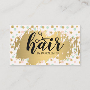 ヘア/金ゴールドブラシ/金ゴールド水玉模様パターン 名刺