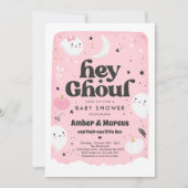 ヘイグールピンクガール幽霊ベイビーシャワー招待状 招待状 (正面)