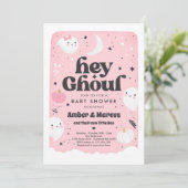 ヘイグールピンクガール幽霊ベイビーシャワー招待状 招待状 (スタンド正面)