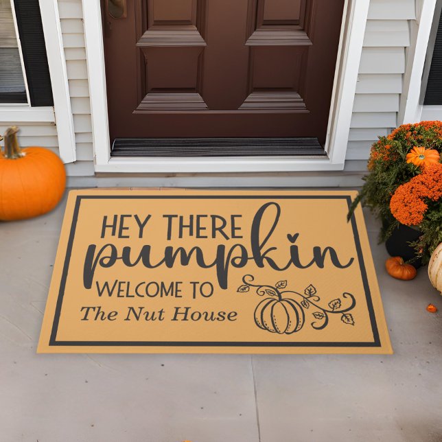 ヘイザカボチャカスタムンウェルカム ドアマット (Hey There Pumpkin Custom Welcome Doormat)