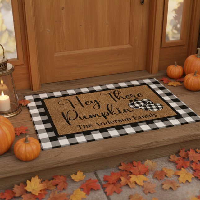 ヘイザカボチャカスタムンファミリーオータム ドアマット (Hey There Pumpkin Custom Family Autumn Doormat.  Just add your name(s) or family name!)