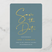 ヘイジーティール(緑がかった色) |スモダンクリプト写真の日付の保存 箔招待状 (正面)