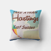 ヘイスティングスヴィンテージビーチ旅行ポスター クッション (裏面)