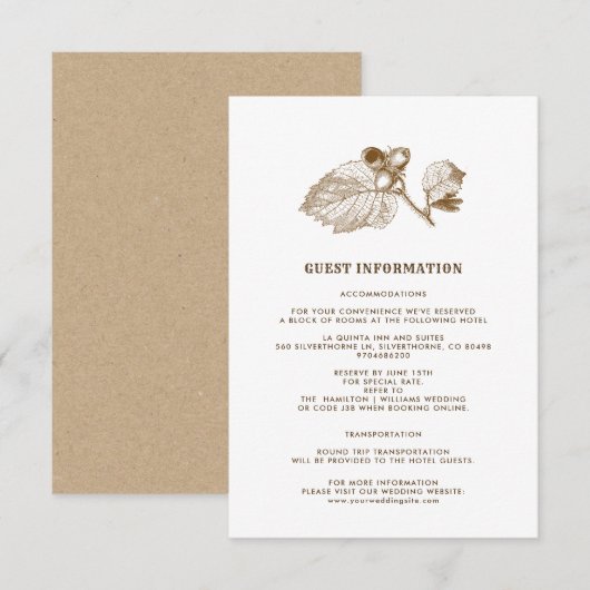 ヘイゼルナッツ ブランチ クラフト紙 ウェディング 詳細カード 招待状 (正面/裏面)