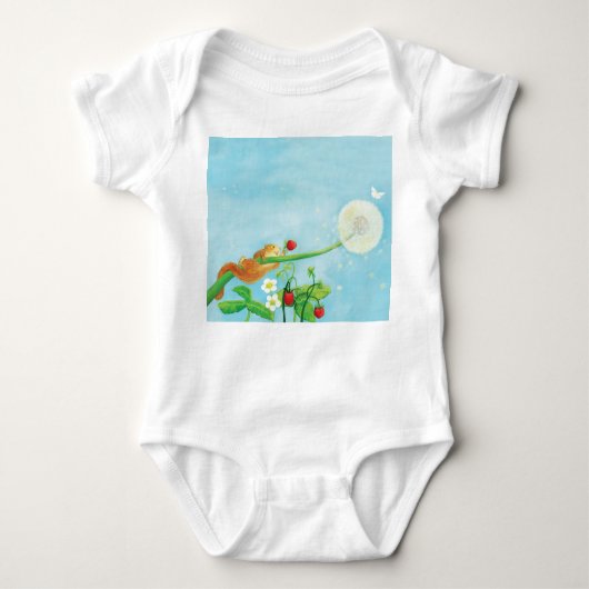 ヘイゼルヤマネ、野生のイチゴ&タンポポ ベビーボディスーツ (正面)