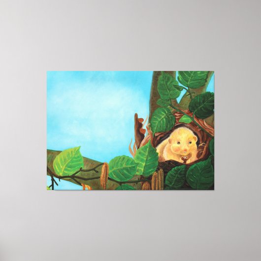 ヘイゼル食べヤマネのヘーゼルナッツ キャンバスプリント (正面)