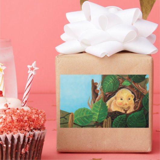 ヘイゼル食べヤマネのヘーゼルナッツ 長方形シール (パーティー)