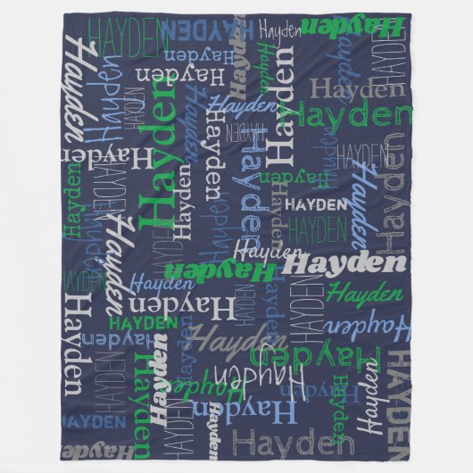 ヘイデンパーソナライズされた名の緑の青い灰色の毛布 フリースブランケット (正面)