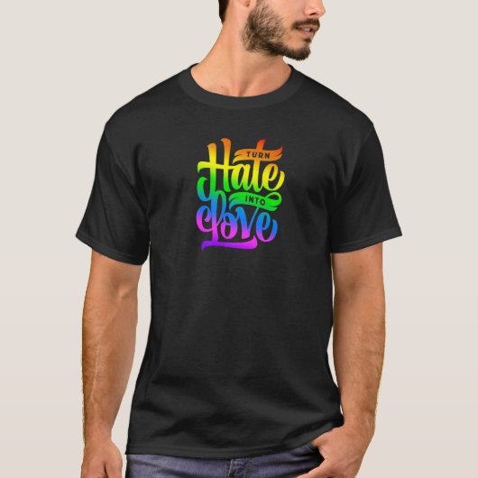 ヘイトを愛に変える レインボーカラー デザイン Tシャツ (正面)