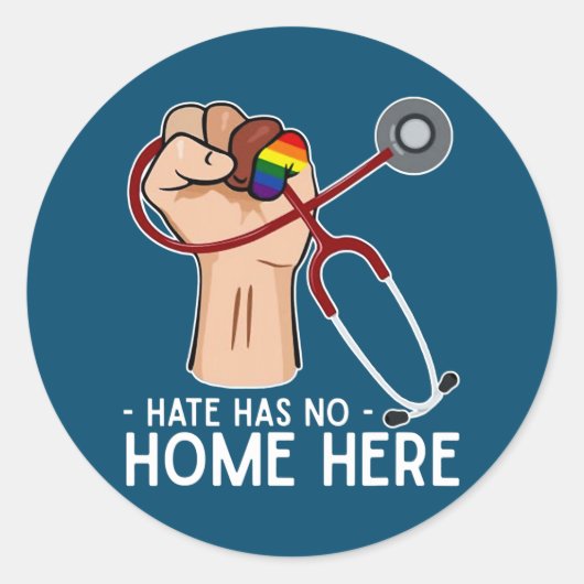 ヘイトハズノーホームここナースライフLGBT ラウンドシール (正面)