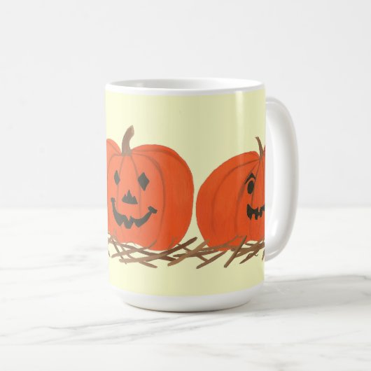 ヘイハロウィーンマグの3つの幸せなカボチャ コーヒーマグカップ (正面右)