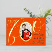 ヘイブオレンジハロウィーン金ゴールドレタリングベビー写真 箔シーズンカード (立ち正面)