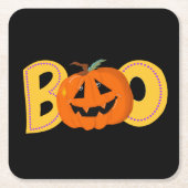 ヘイブカワイカボチャタイポグラフィスケッチアート スクエアペーパーコースター (正面)