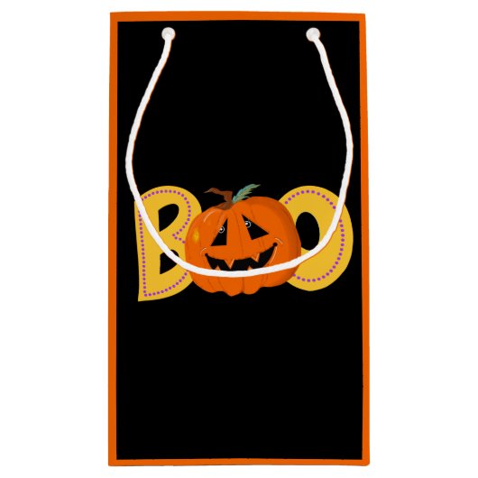 ヘイブカワイカボチャタイポグラフィスケッチアート スモールペーパーバッグ (裏面)