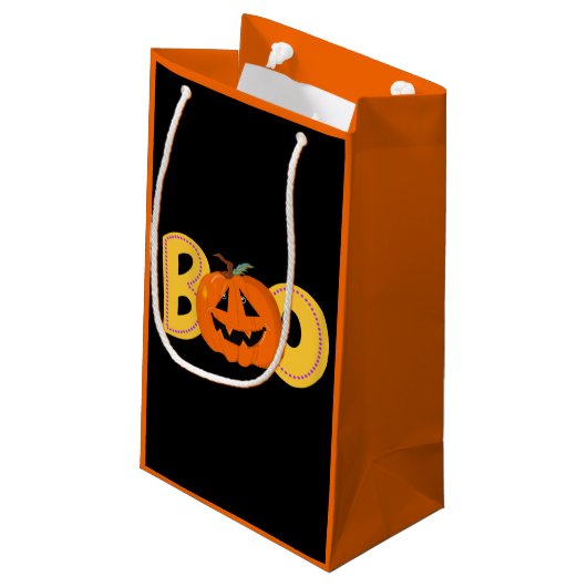 ヘイブカワイカボチャタイポグラフィスケッチアート スモールペーパーバッグ (裏面アングル)