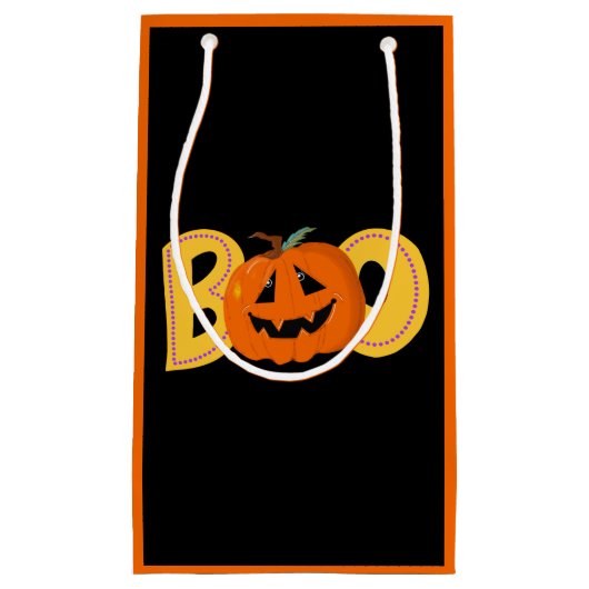 ヘイブカワイカボチャタイポグラフィスケッチアート スモールペーパーバッグ (正面)