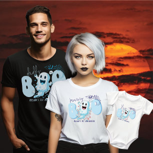 ヘイブキュートブルーこうもり幽霊男の赤ちゃん1stハロウィーン tシャツ
