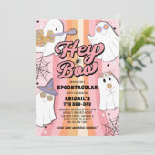 ヘイブグルービーレトロピンクハロウィーンガール誕生日 招待状 (スタンド正面)