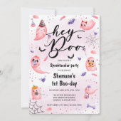 ヘイブスポオクタキュラーピンク幽霊ハロウィーン誕生日 招待状 (正面)