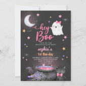 ヘイブハロウィーンピンク幽霊誕生日 招待状 (正面)