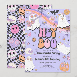 ヘイブハロウィーンGroovyかわいい幽霊誕生日パーティー 招待状